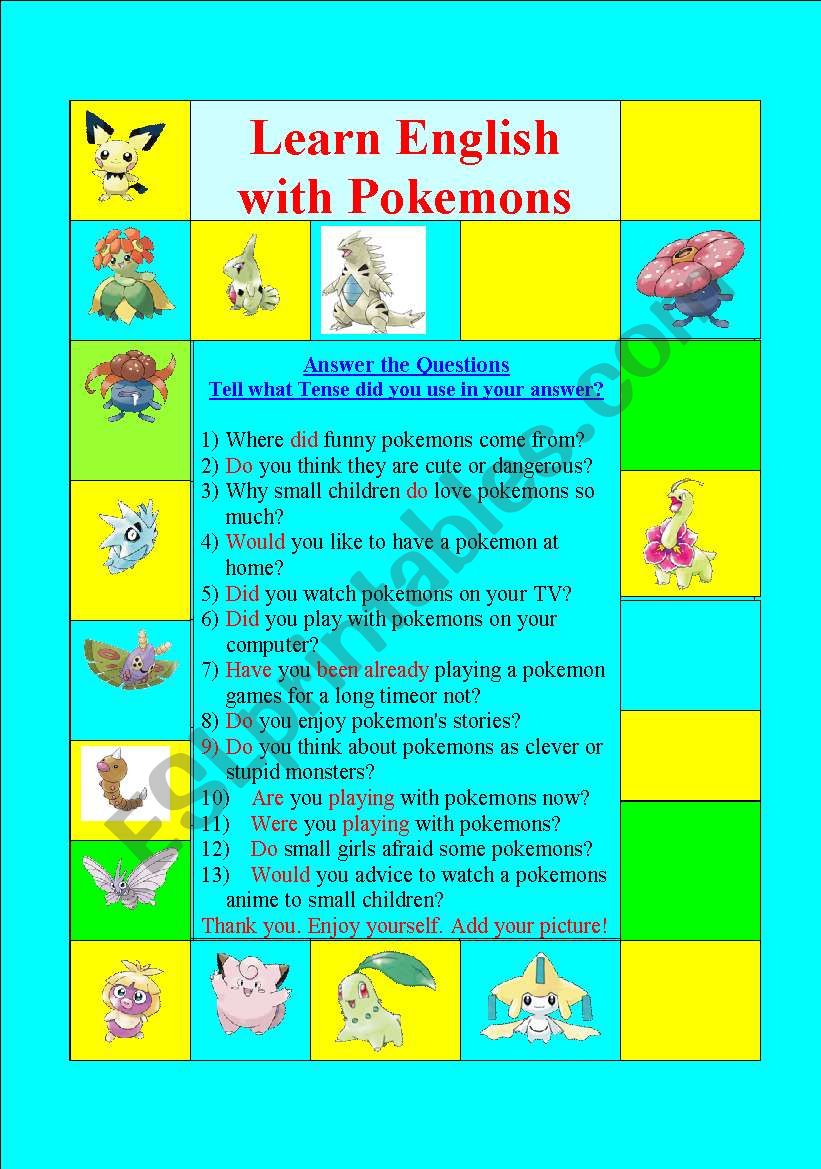 Learn English with Pokemons!  Answer the Questions.