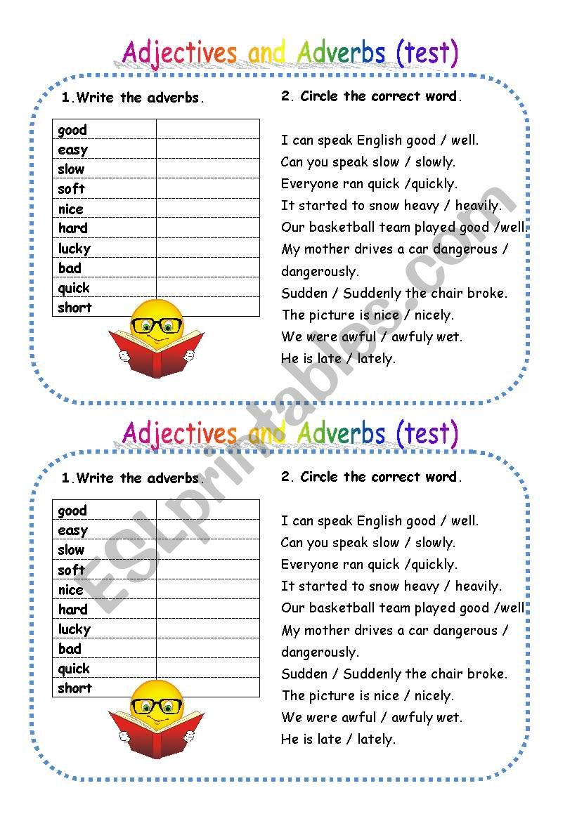 Adjecives and Adverbs worksheet