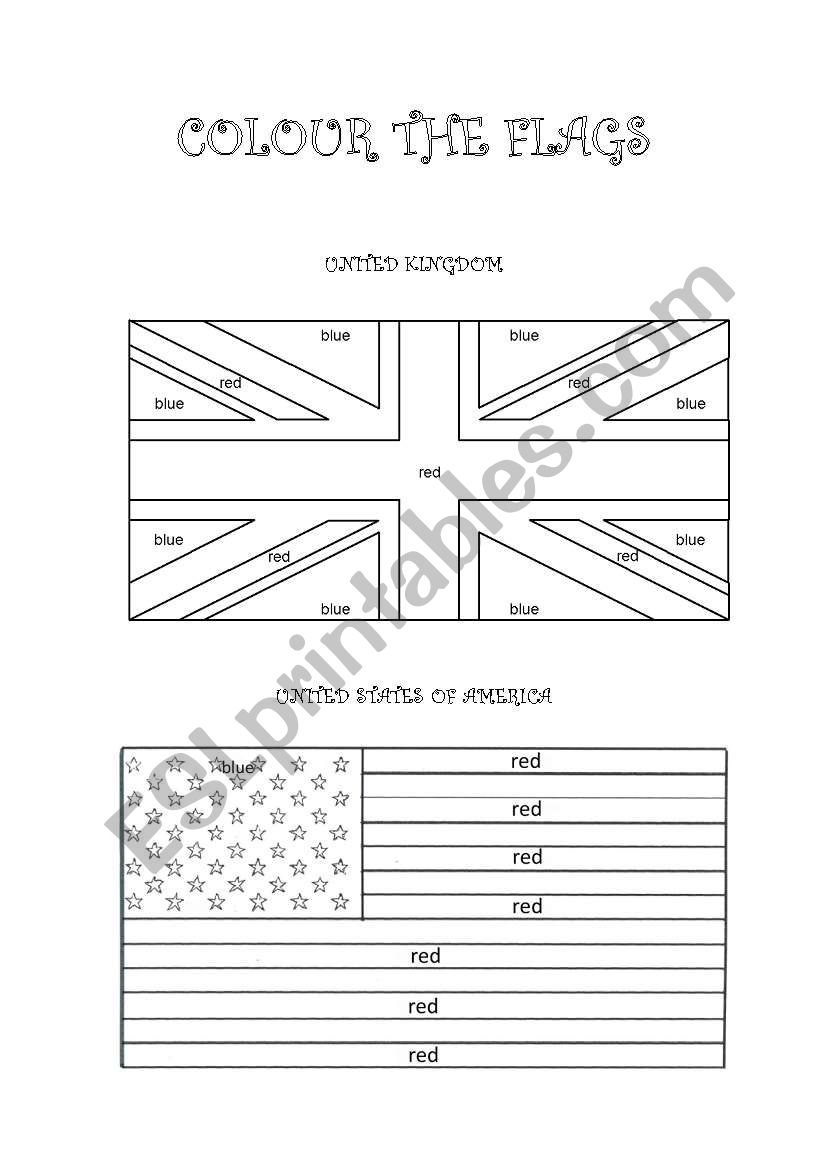 Colour the flags (UK and USA) worksheet
