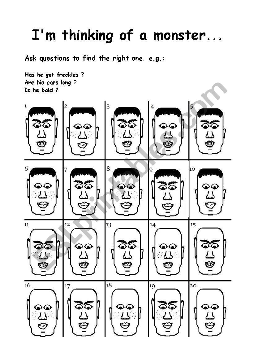Im thinking of a monster worksheet