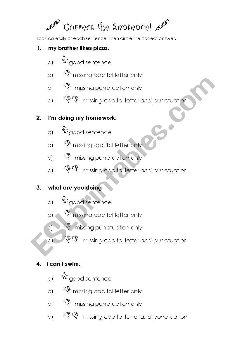 Correct the Sentence! worksheet