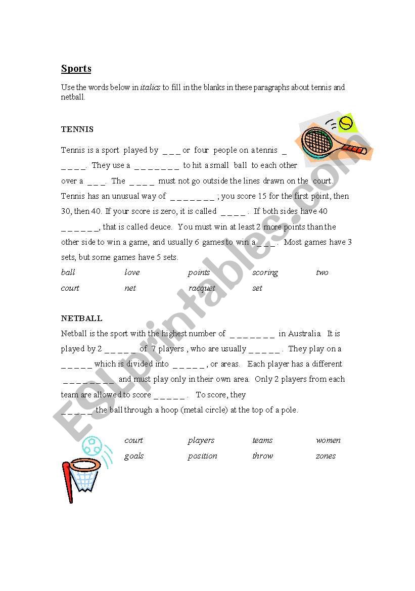 Sports cloze worksheet worksheet