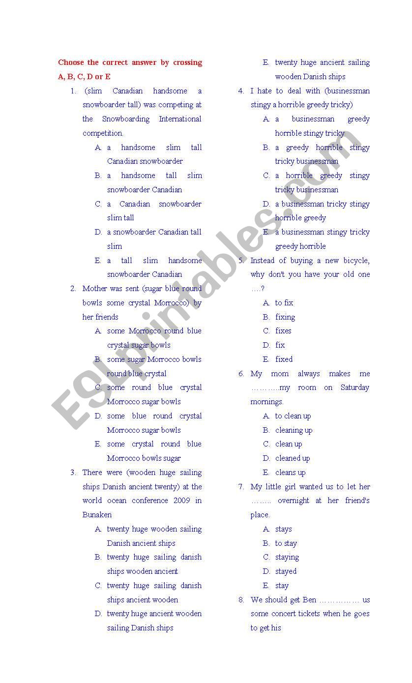 structure exercises worksheet