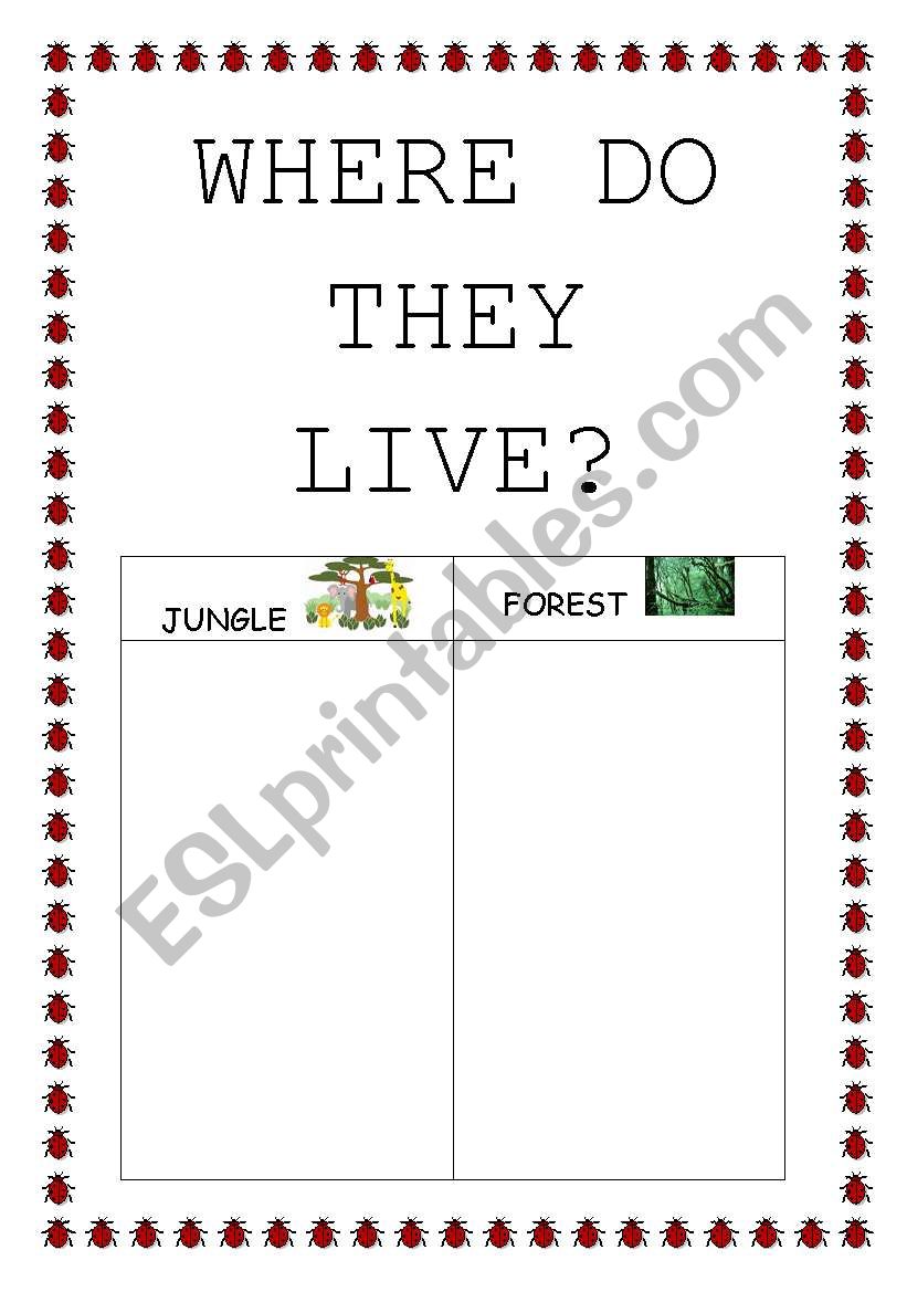 Where do they live? worksheet