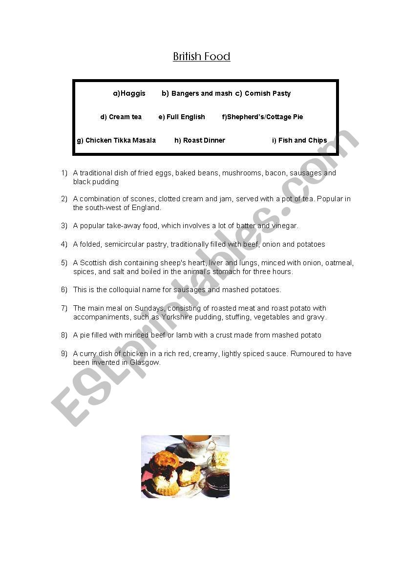 British Food Quiz worksheet