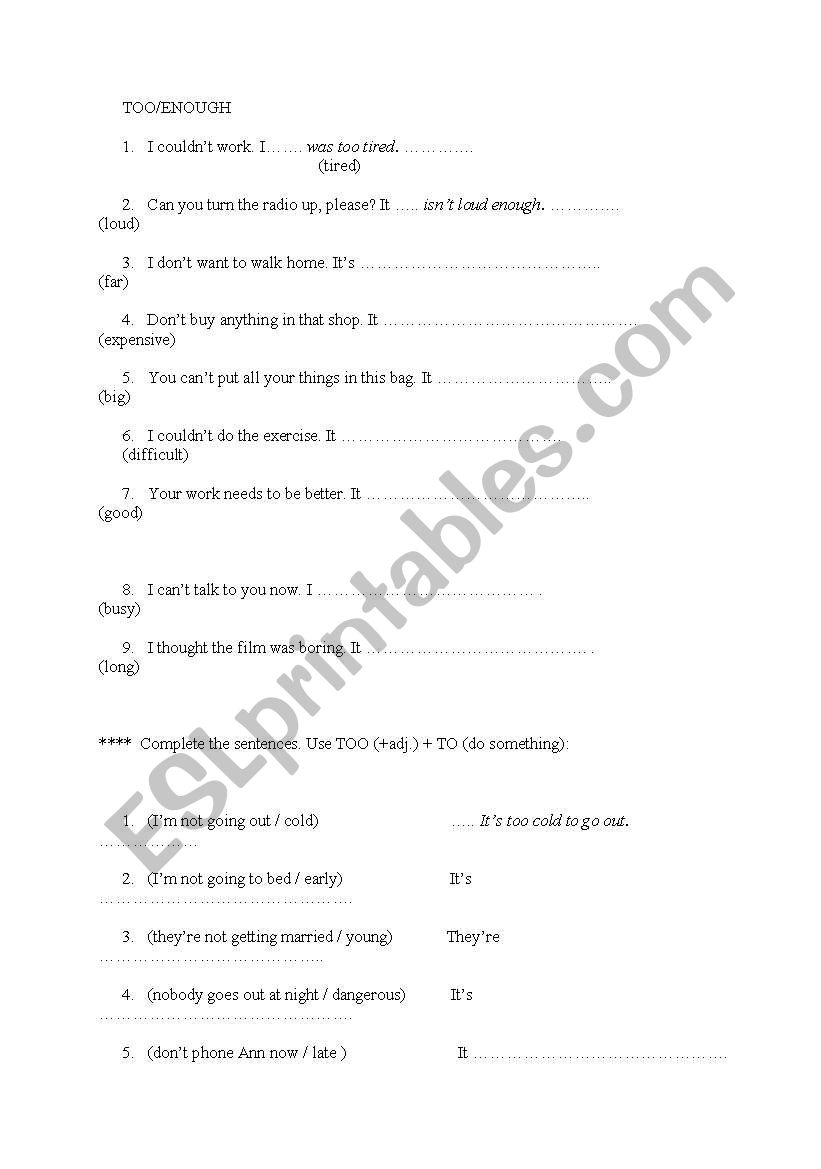 TOO/ENOUGH worksheet