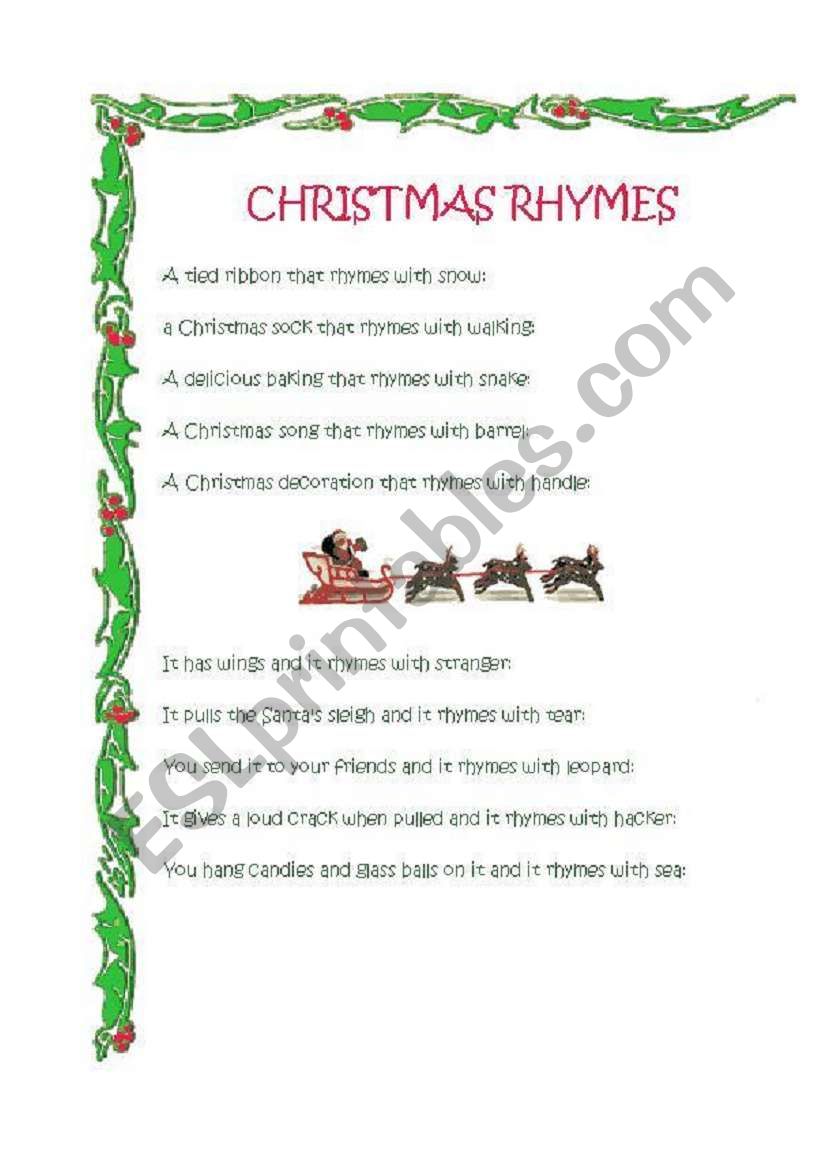 Xmas rhymes worksheet