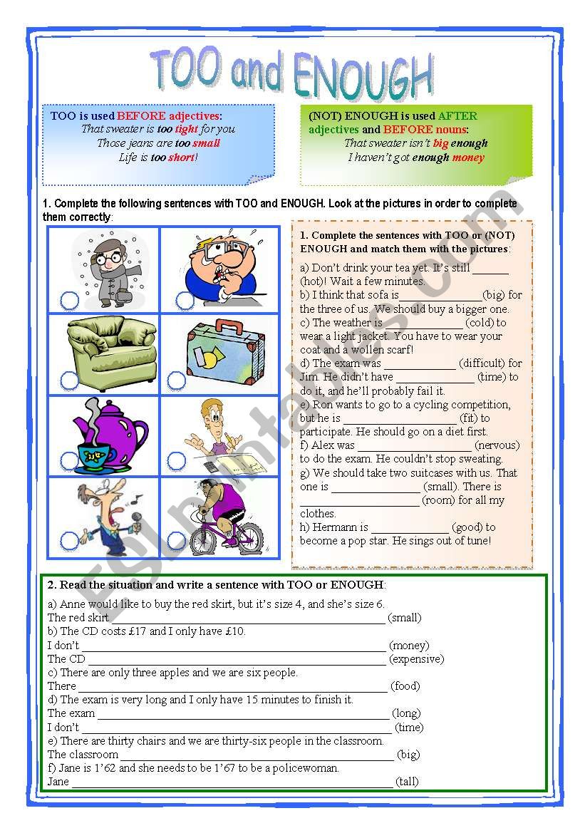 Too and Enough worksheet