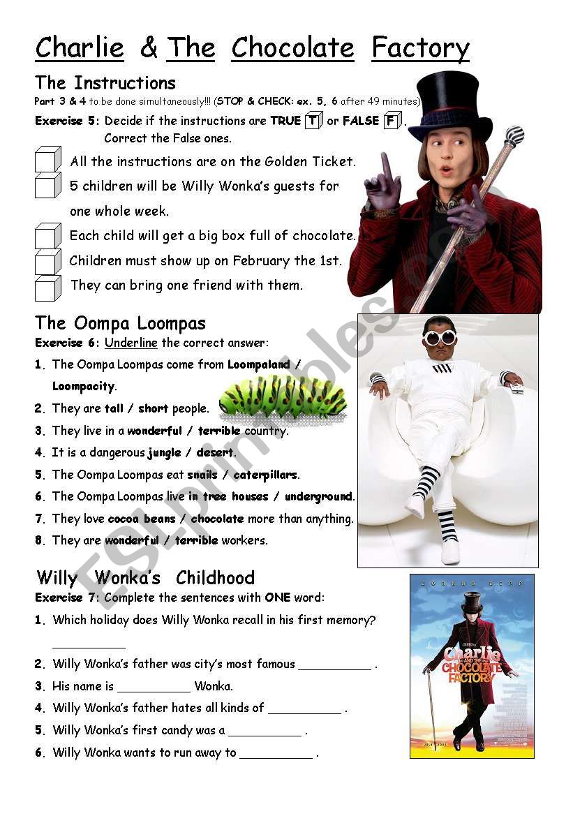 PART 3/4 Charlie & The Chocolate Factory - movie worksheet