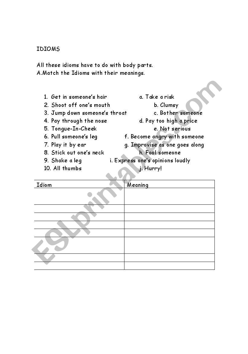 Idioms worksheet