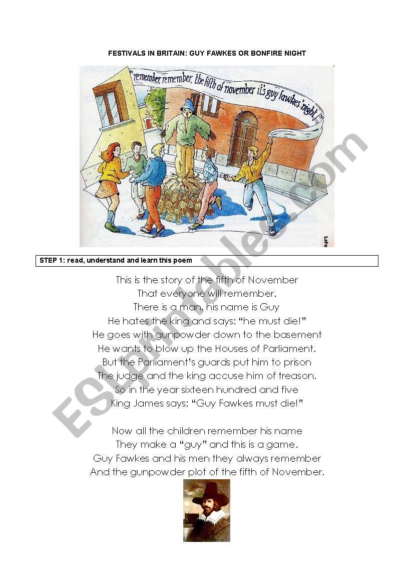 GUY FAWKES OR BONFIRE NIGHT worksheet