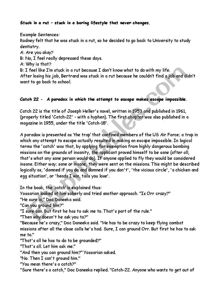 advanced conversation, abstract thinking, CAE level,  idioms