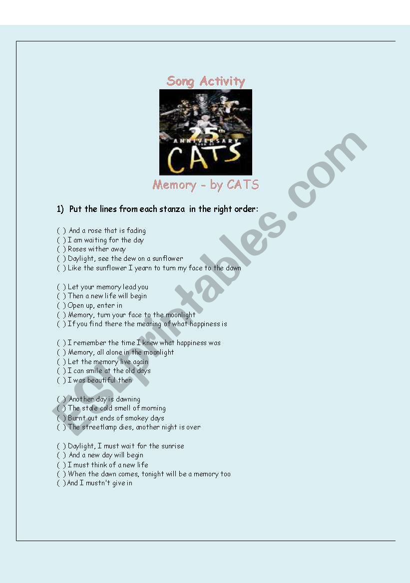 Working with musicals - CATS worksheet