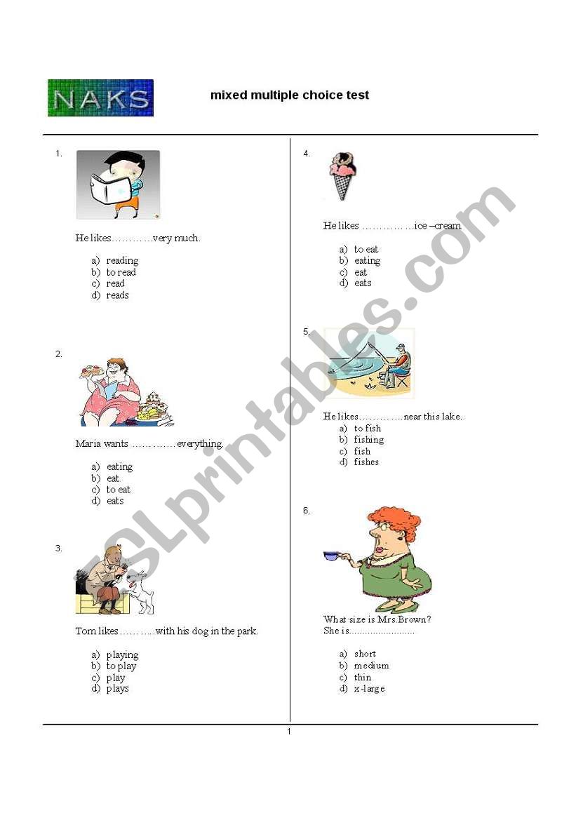 mixed multiple choice worksheet