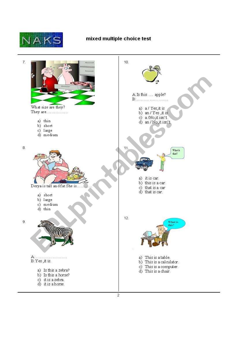 mixed multiple choice worksheet