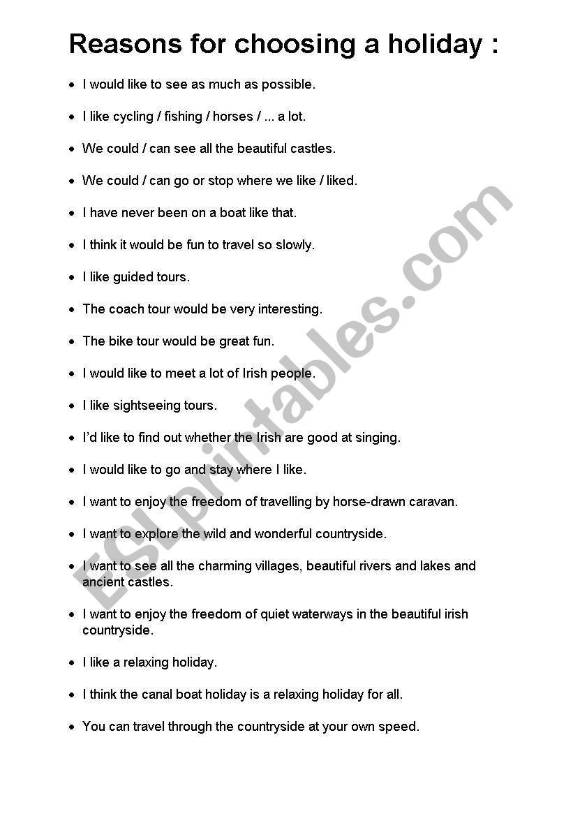 Holidays worksheet