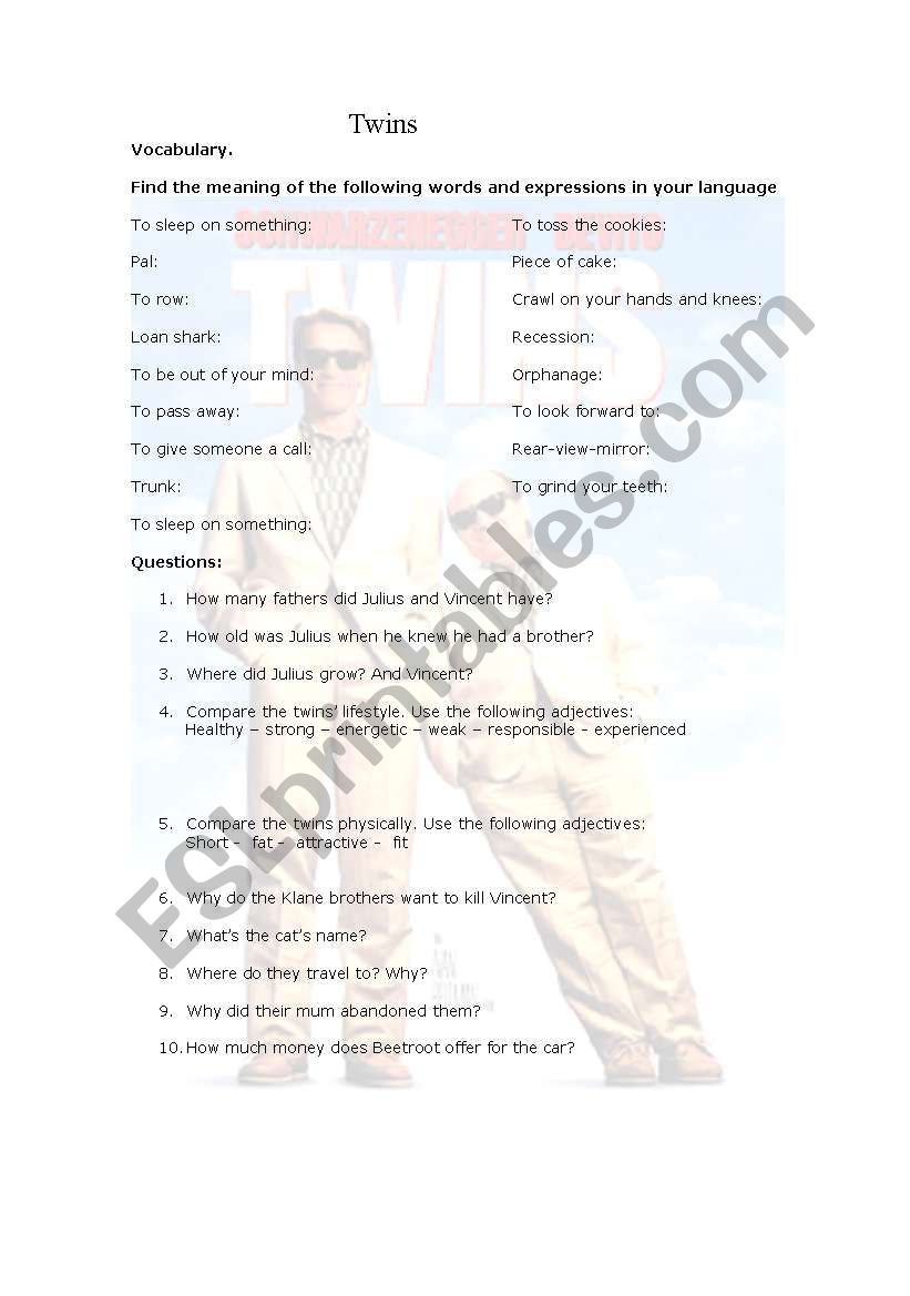 Twins (Film worksheet) worksheet