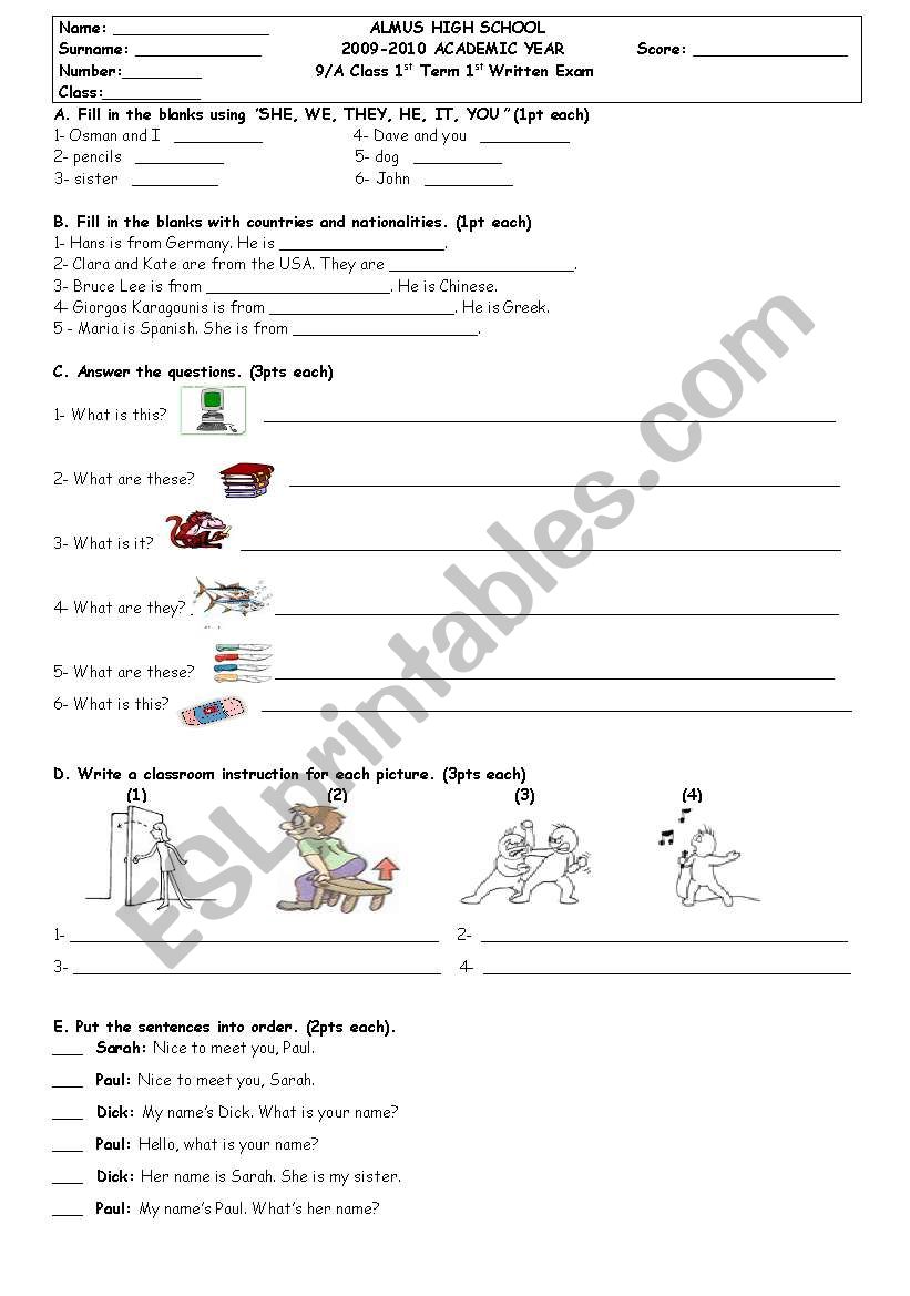 written exam at grade A2 students