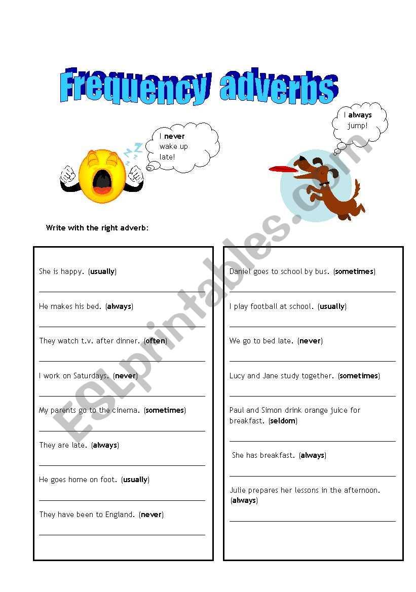 frequency adverbs worksheet