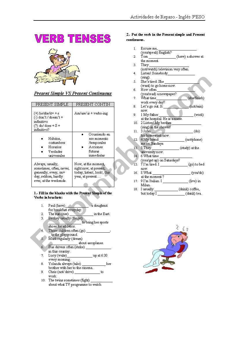 Verb Tenses Revision worksheet