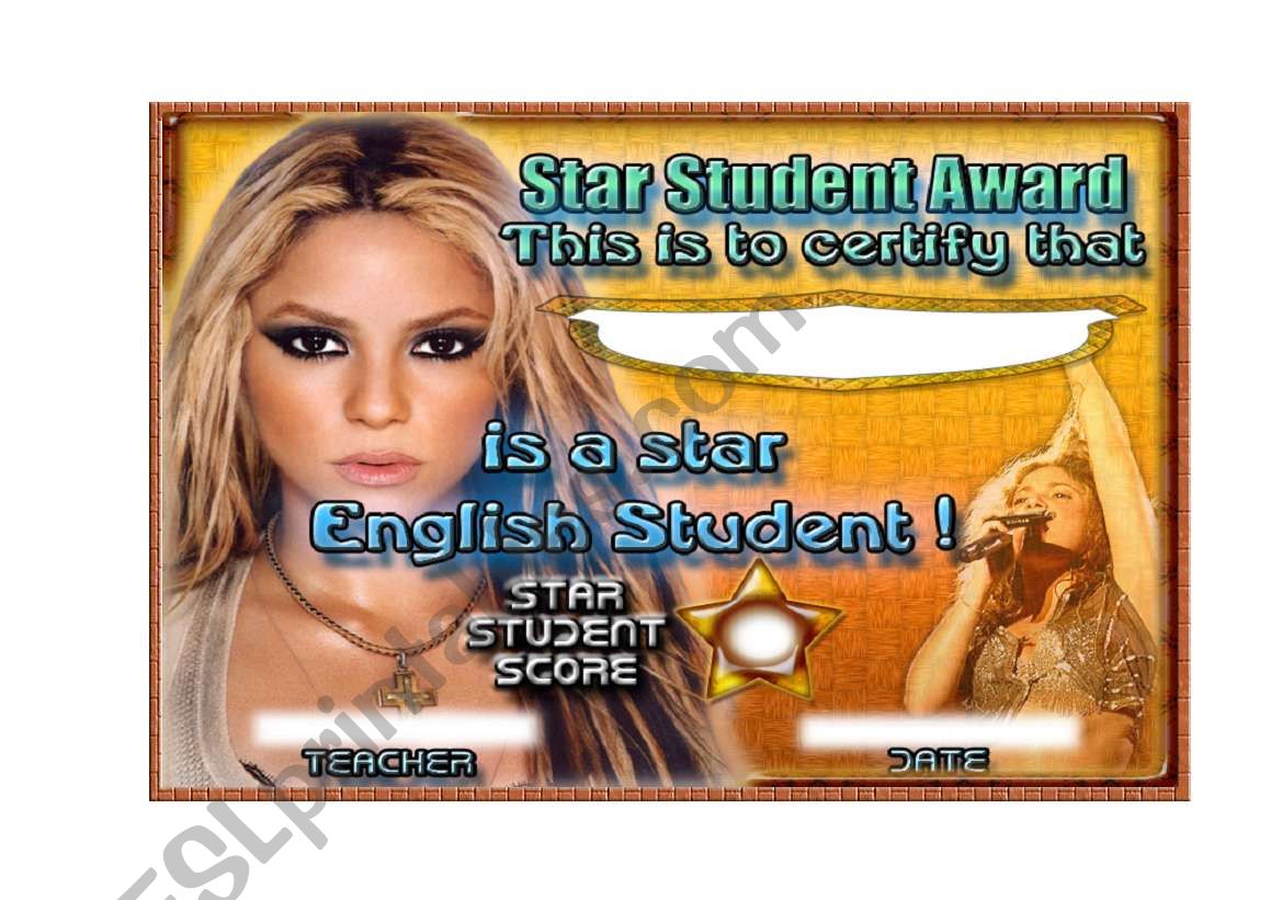star student award worksheet