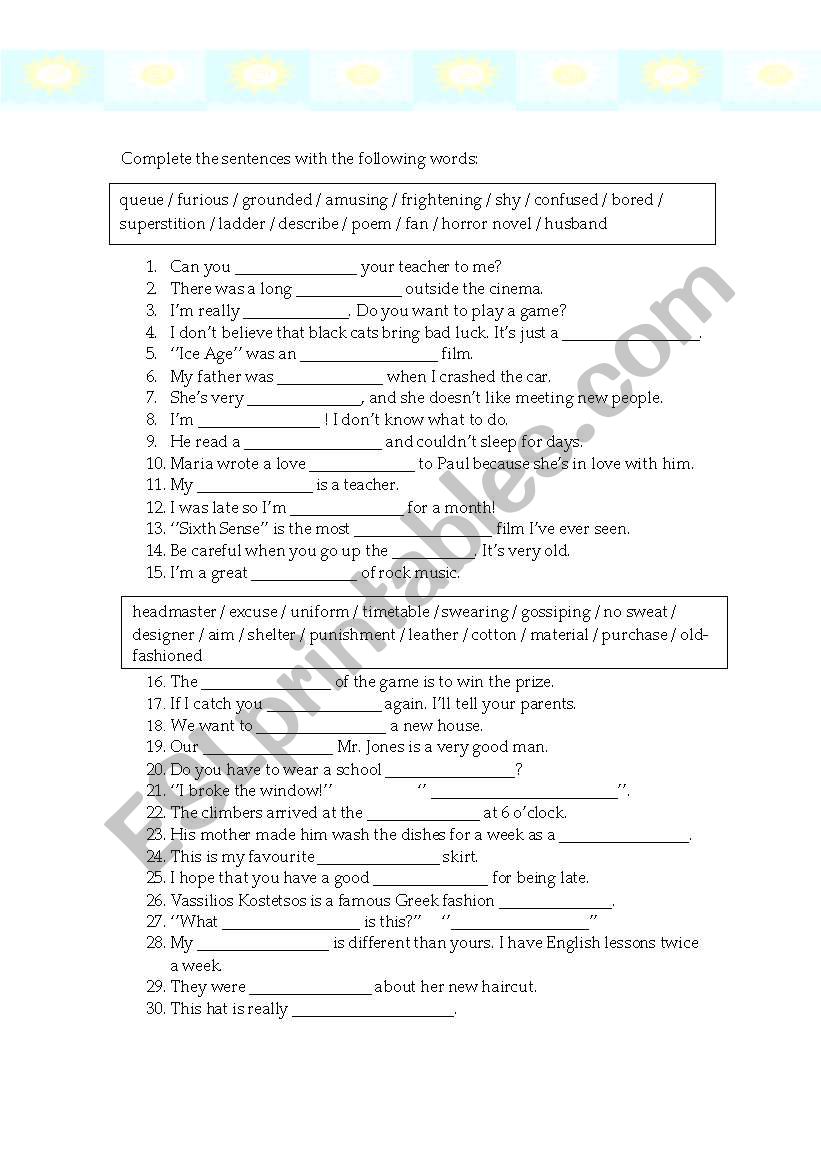 vocabulary worksheet