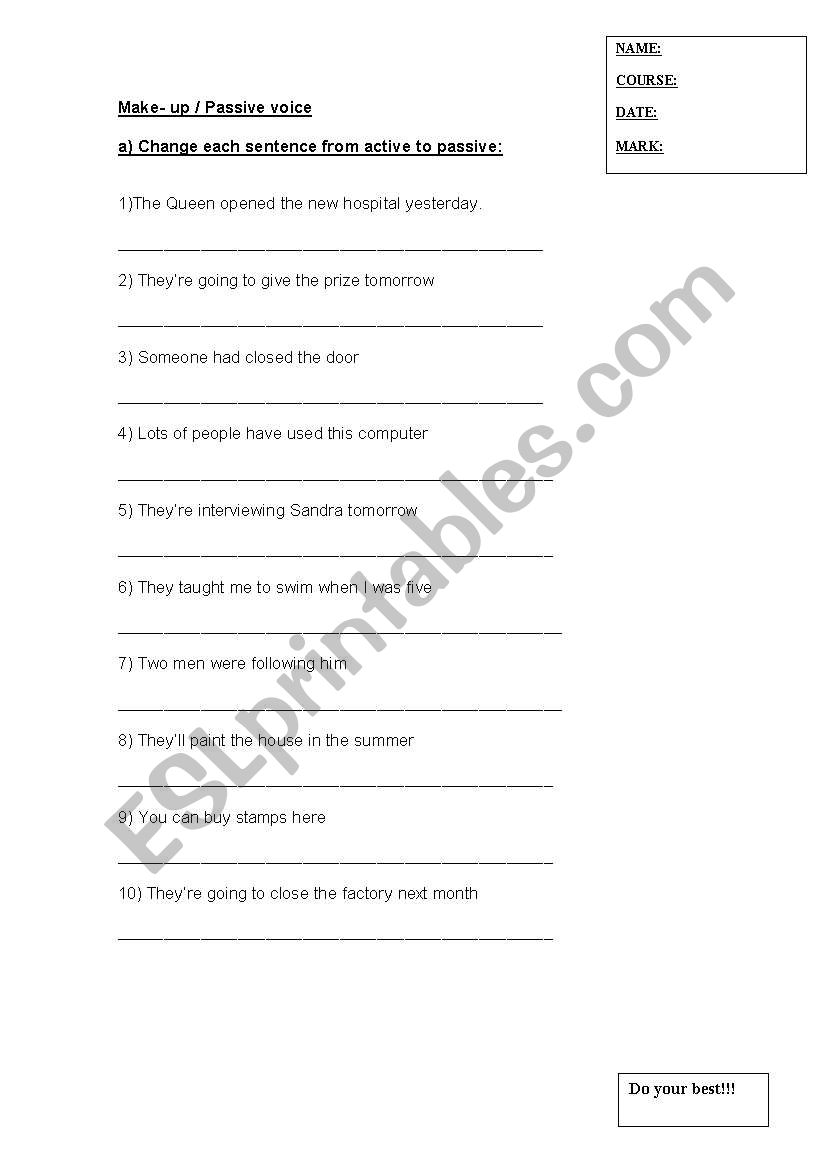 passive voice worksheet