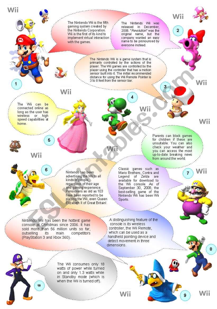 The Wii (Part 1/3): Reading plus comprehension exercises (Key included!) + Writing + Speaking.   5 pages!!! 