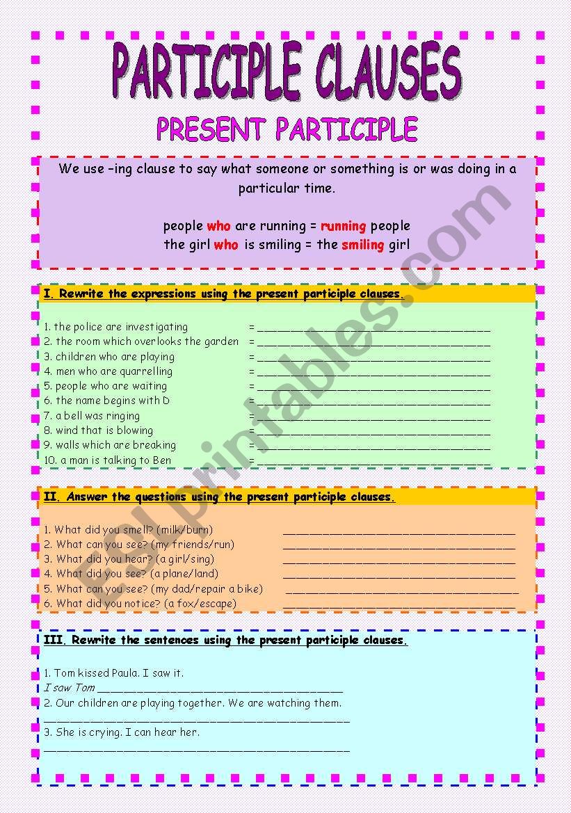 Participle clauses - present participle