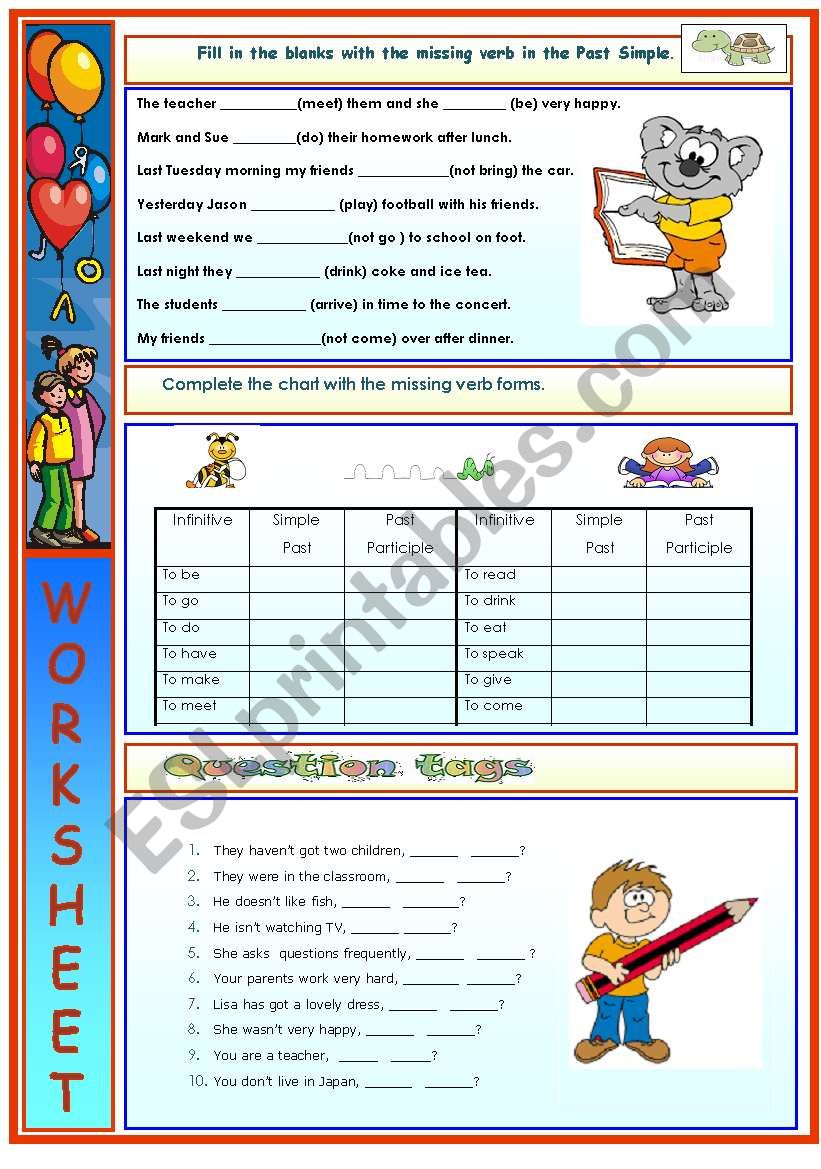 Worksheet about Question tags and simple past