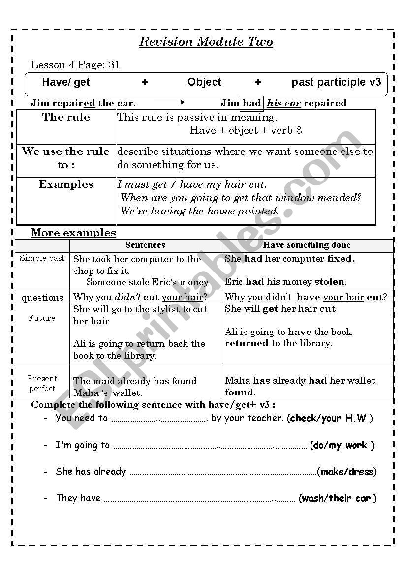 passive voice -have sth. done worksheet