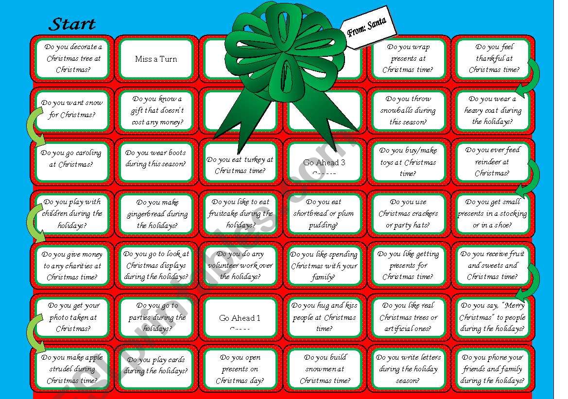 Christmas Present Conversation Board Game (2.5 pages wtih over 50 questions)