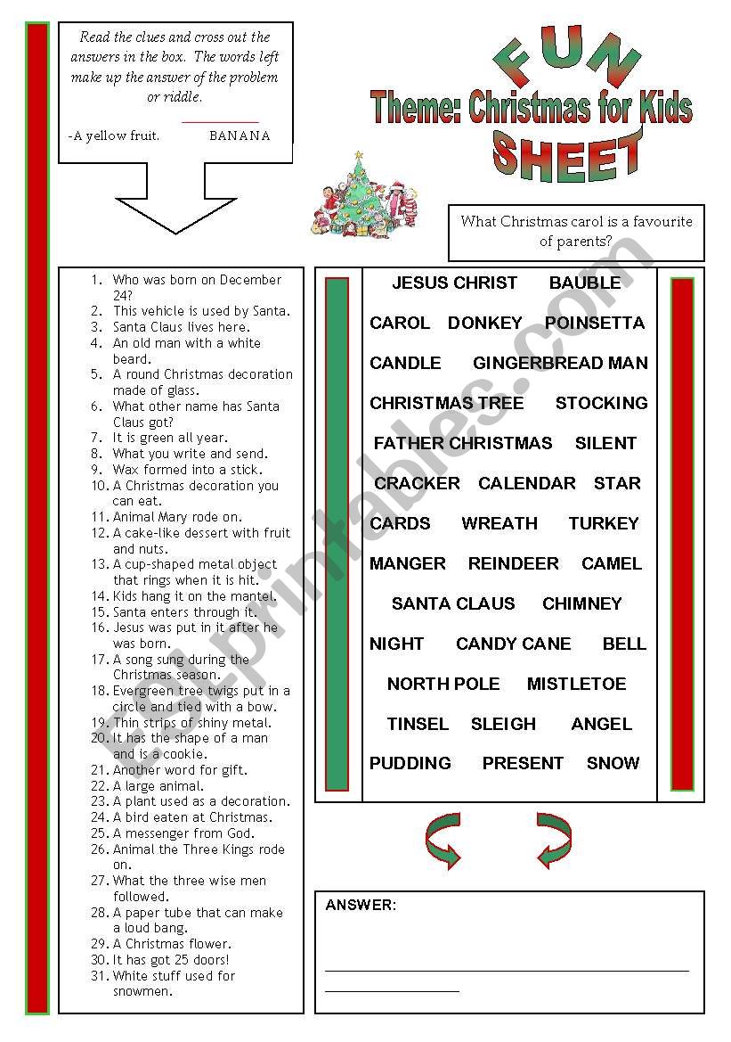 Fun Sheet Theme Christmas for Kids