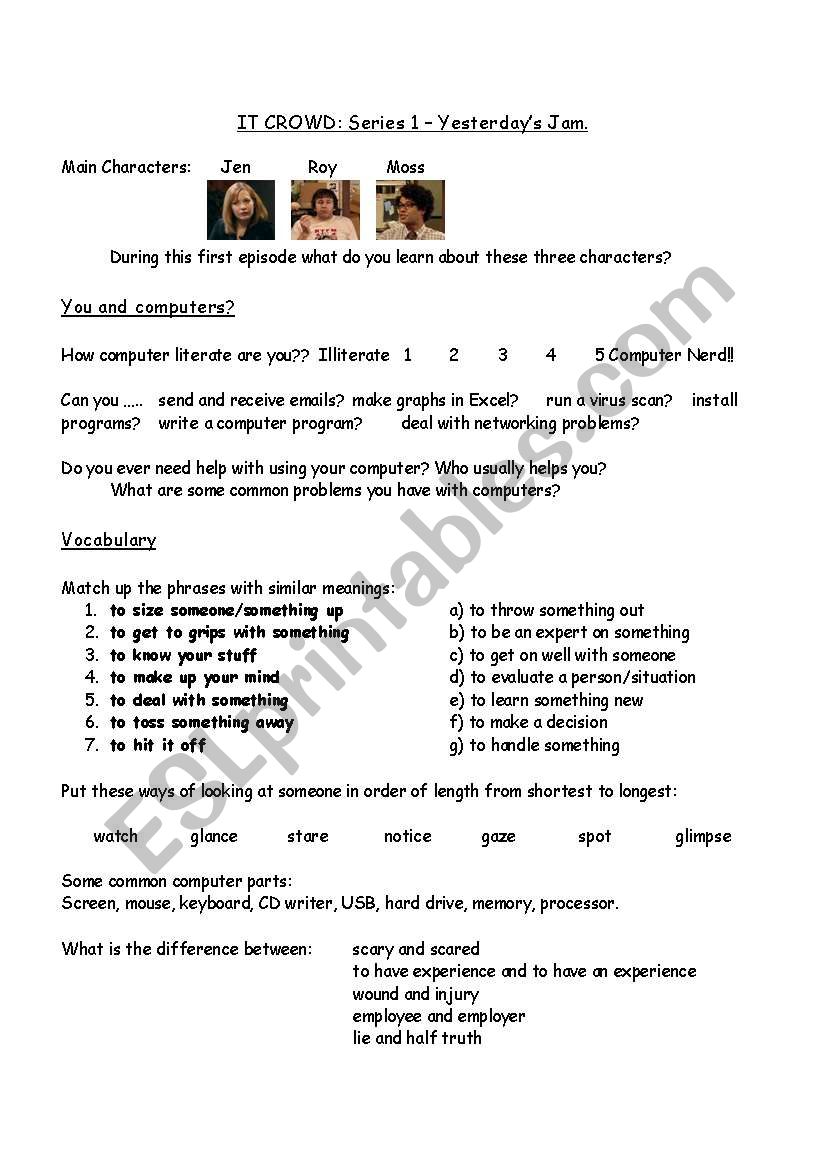 IT crowd Series 1 Part 1 Comphresion Worksheet