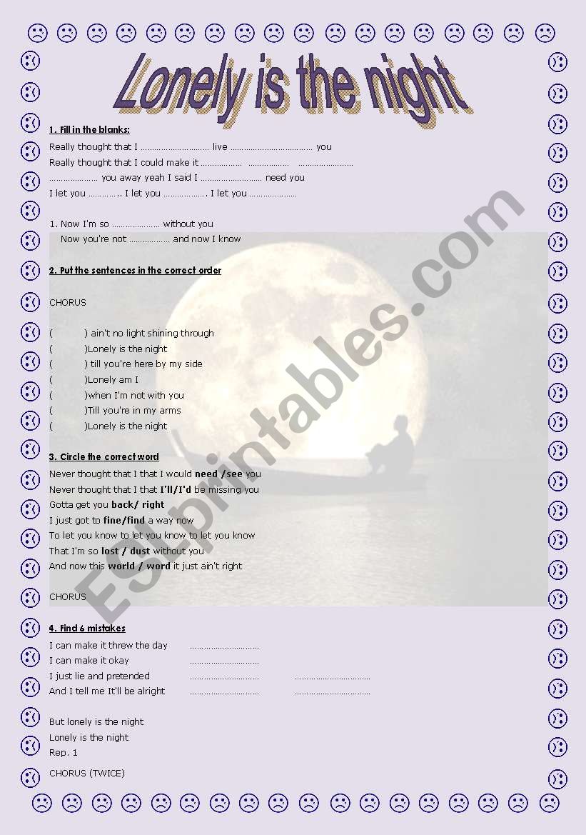 Lonely is the Night worksheet