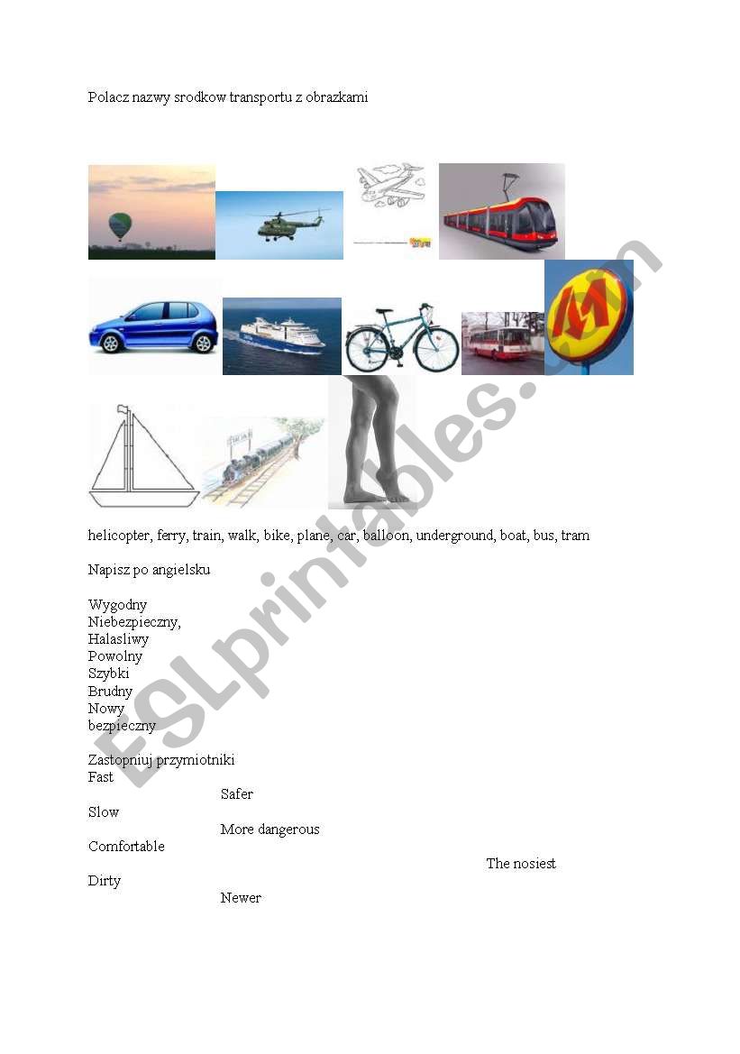 means of transport worksheet