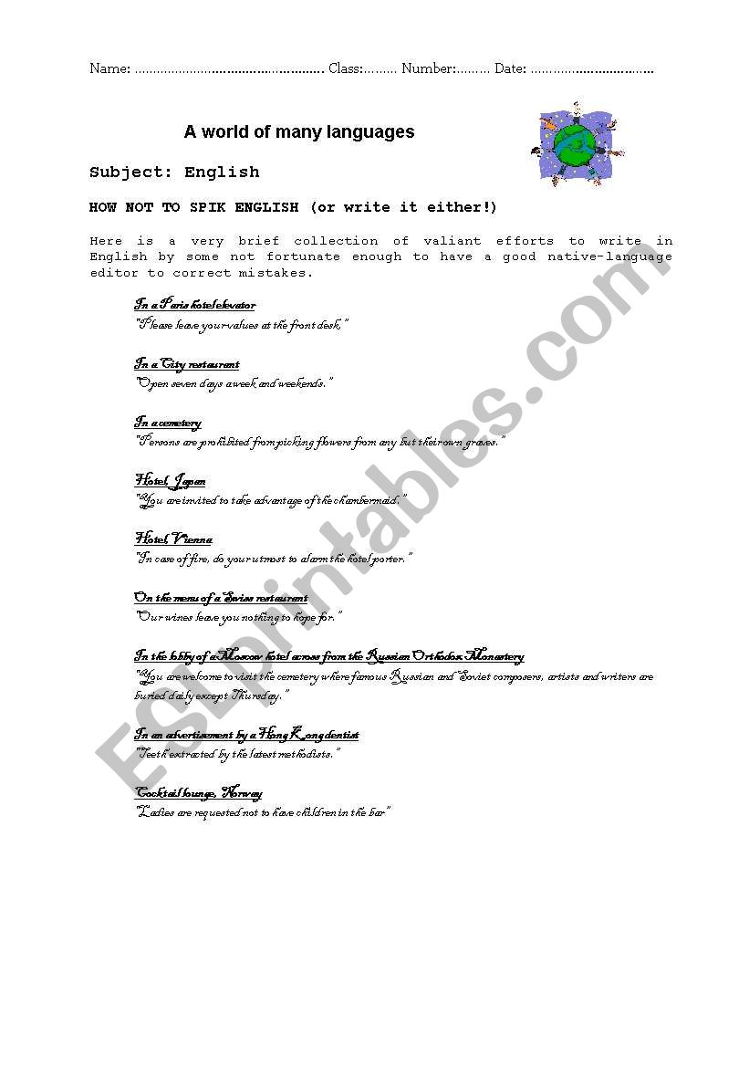 Common Mistakes worksheet