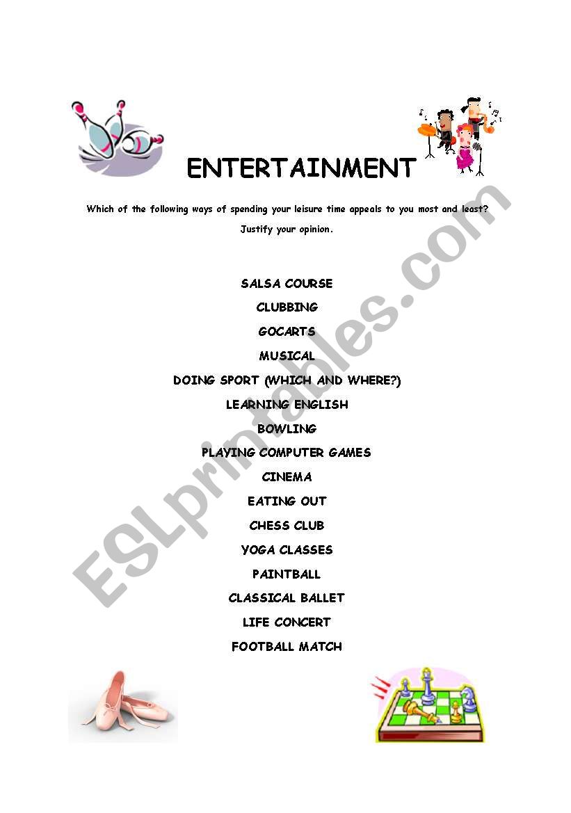 ENTERTAINMENT worksheet