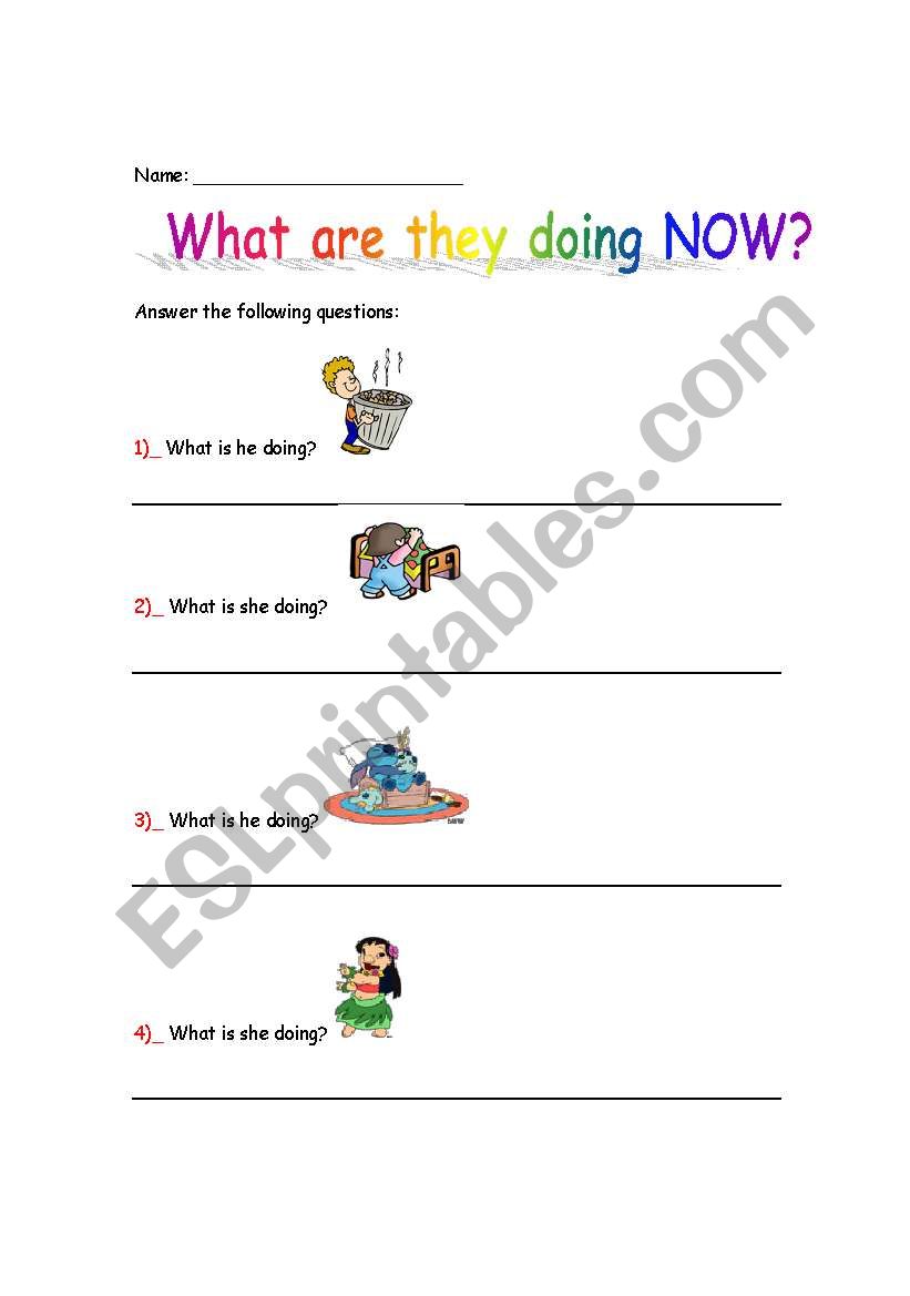 What are they doing NOW? worksheet