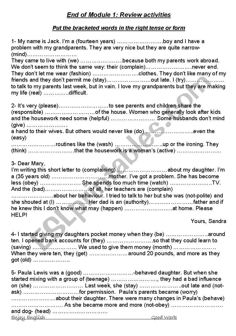 generation gap worksheet