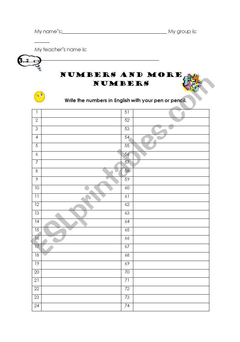 Numbers and more numbers worksheet