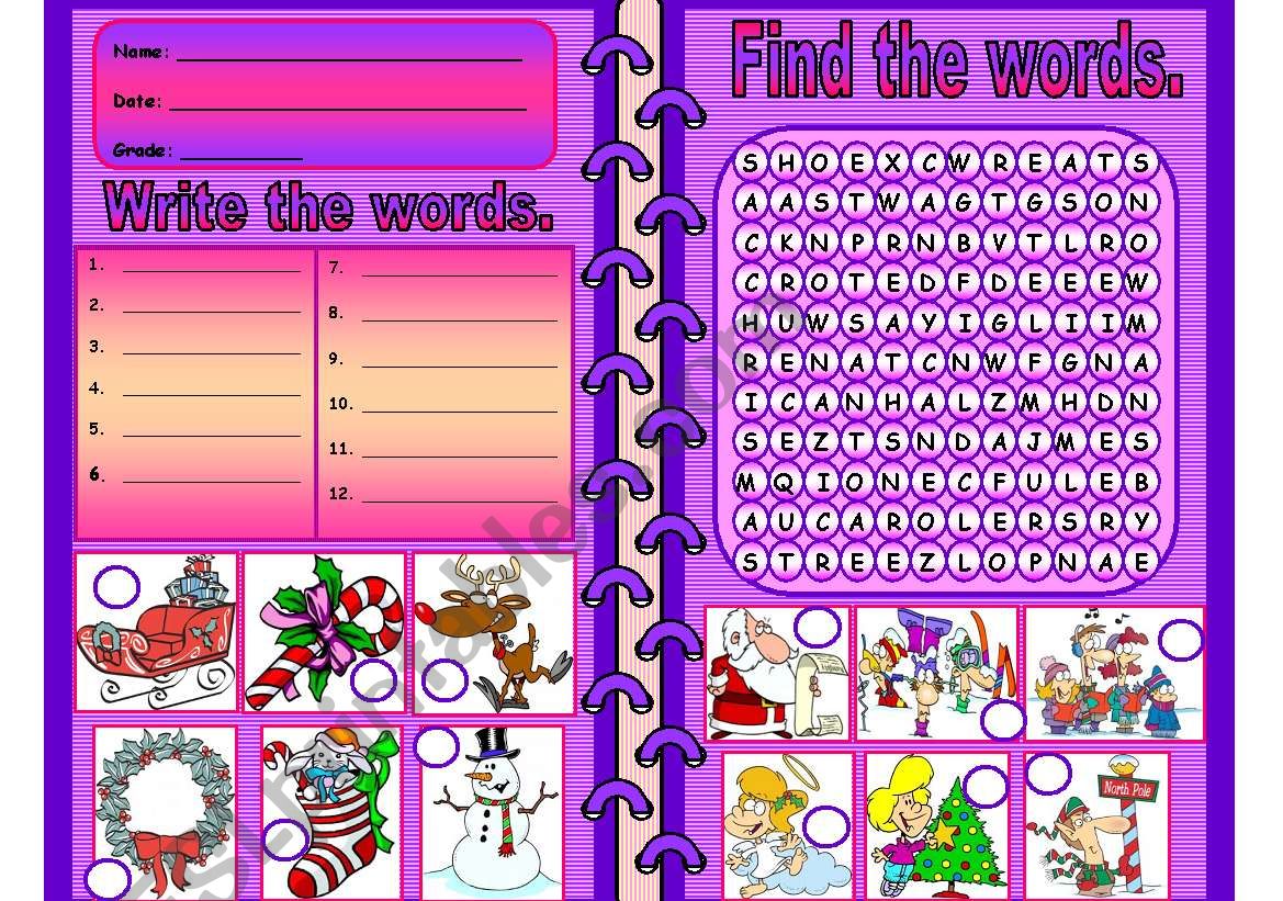 Christmas word search worksheet