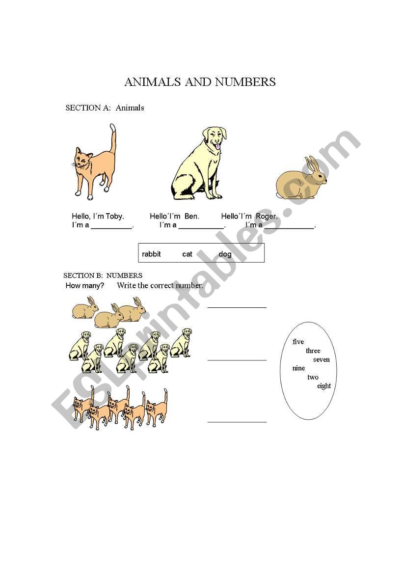 Animals and numbers worksheet