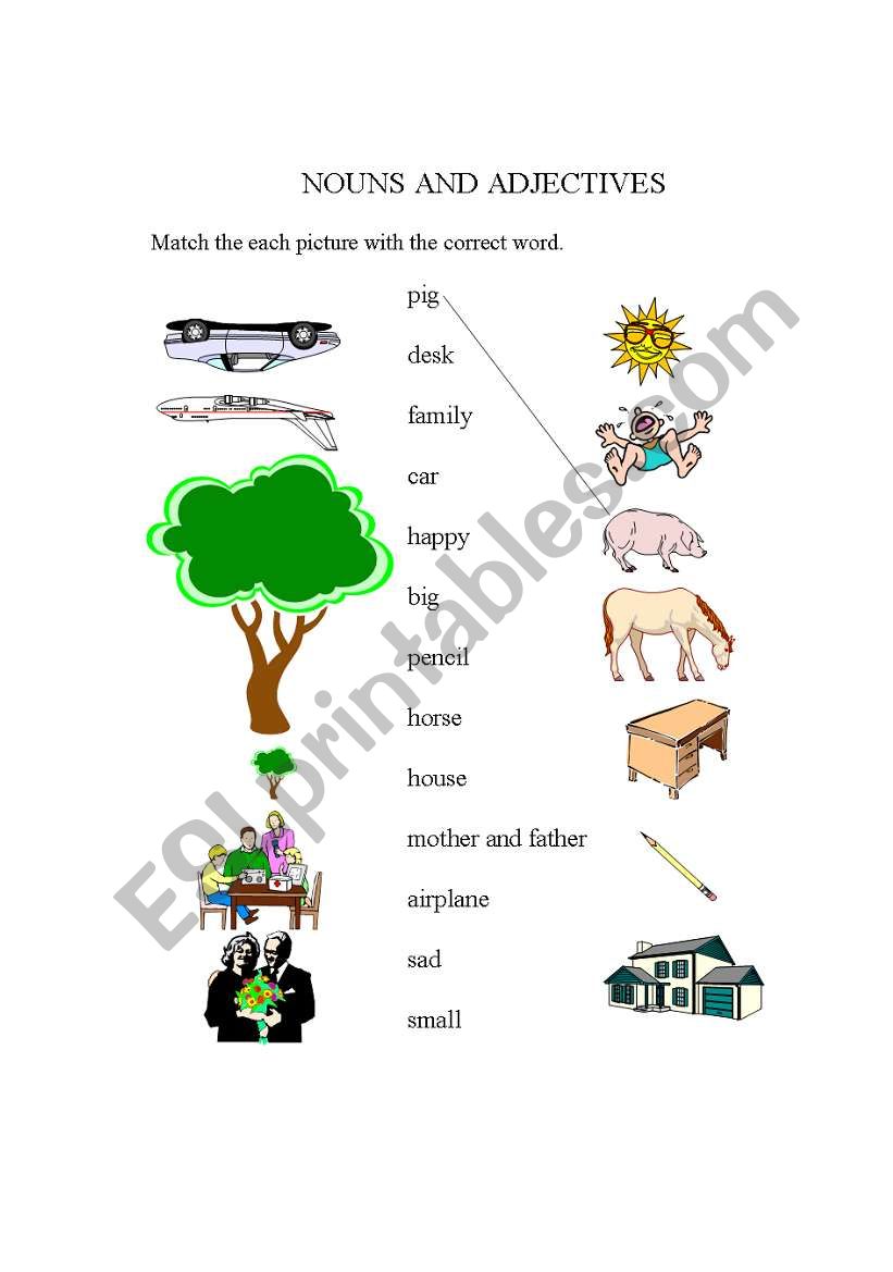 Nouns and Adjectives for kids worksheet