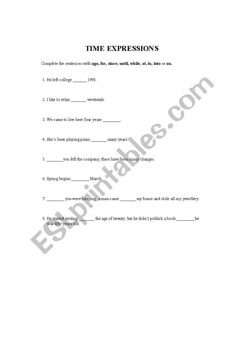 Time expressions worksheet worksheet