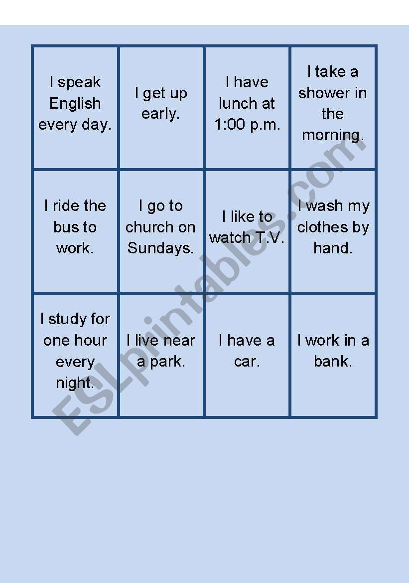 go fish present simple worksheet