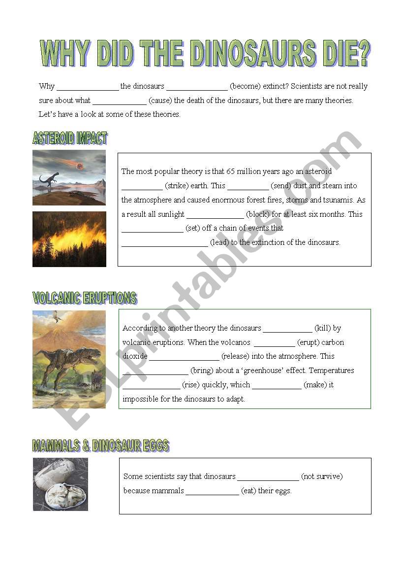 why did the dinosaurs die? worksheet