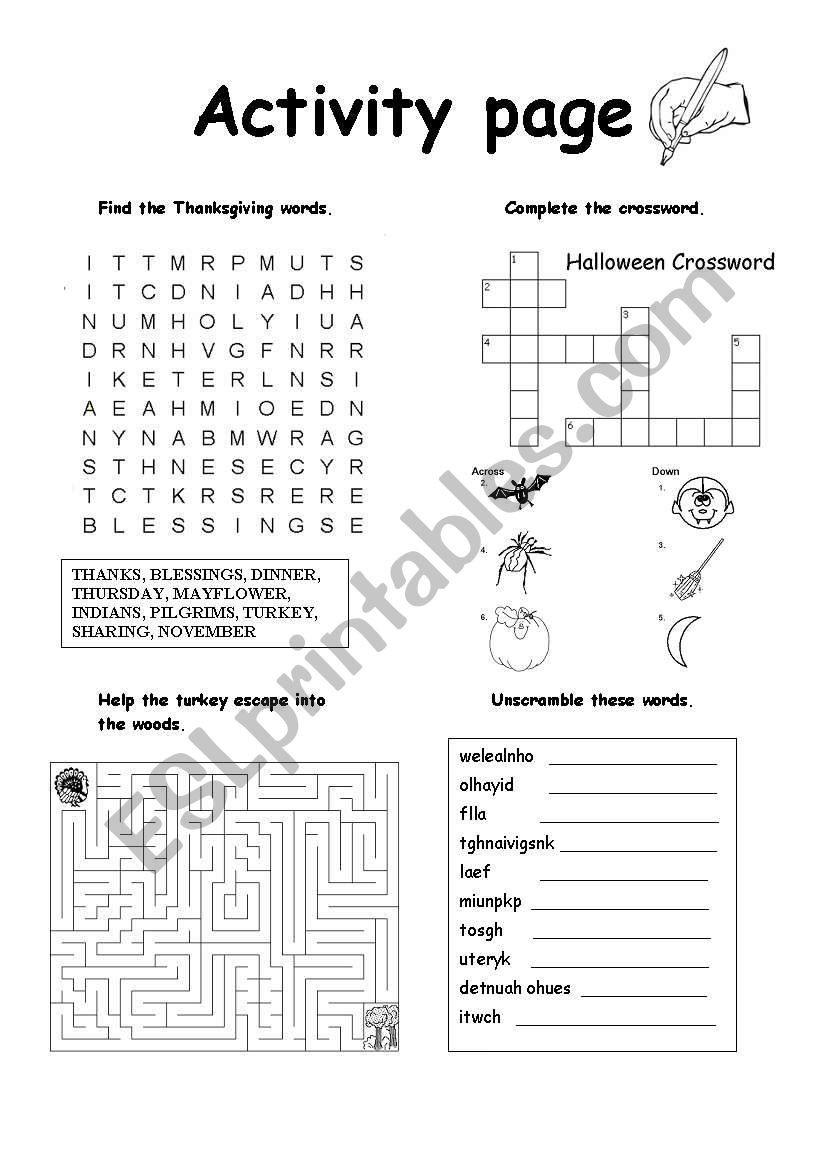 Activty page for autumn worksheet