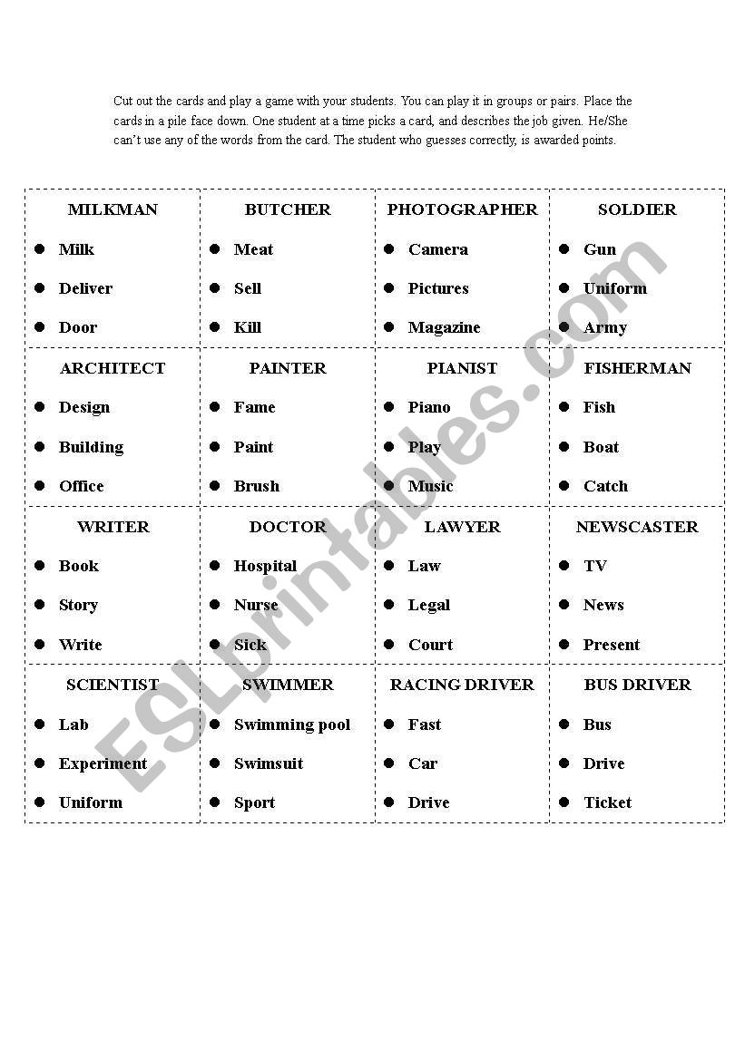 Jobs Taboo worksheet