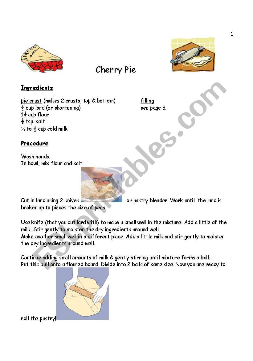 Baking pies worksheet